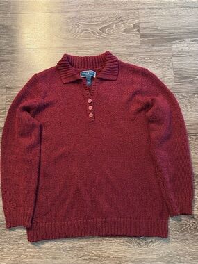 Karen Scott Petites Burgundy Rich Wine V-Neck Polo Sweater